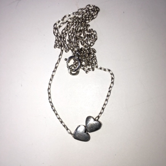 925 Sterling Silver Two 2 Heart Slide Pendants Necklace Couple Double Duo Twin - Picture 8 of 11